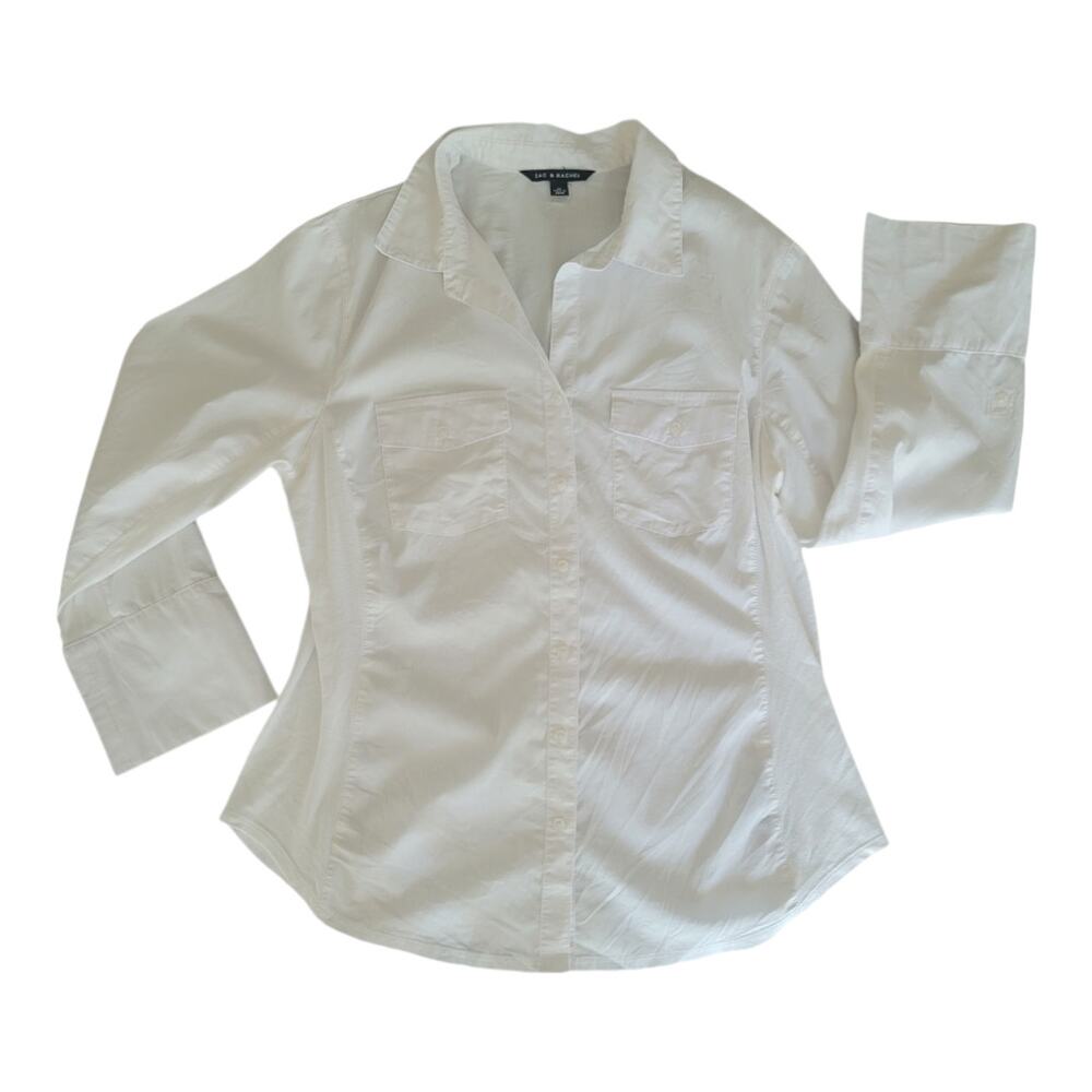 Zac & Rachel Women's Medium White Chest Pocket Button Up Shirt Long‎ Sleeve